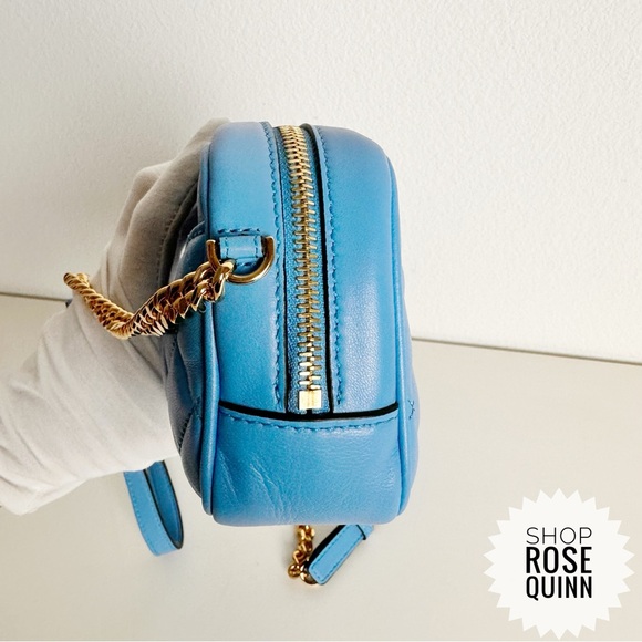 VERSACE | All- Inclusive La Medusa Blue Quilted Lamb Leather Chain Crossbody - Picture 6 of 11